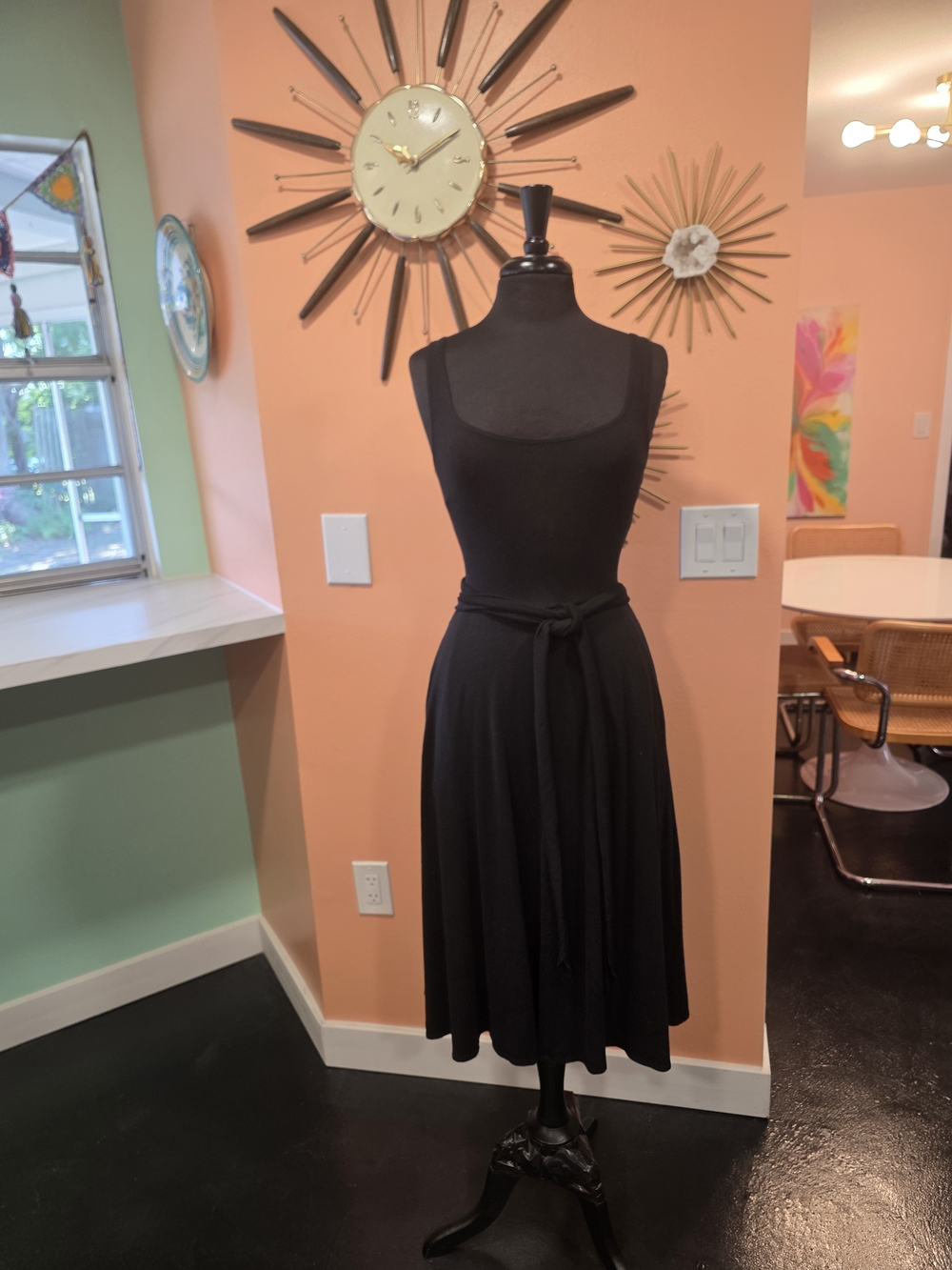 Reformation Jeans M Black Sleeveless Midi Dress with Tie Waist Classic Luxury - Picture 12 of 15